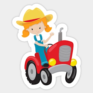 Farm Girl, Cute Girl, Orange Hair, Farmer, Tractor Sticker